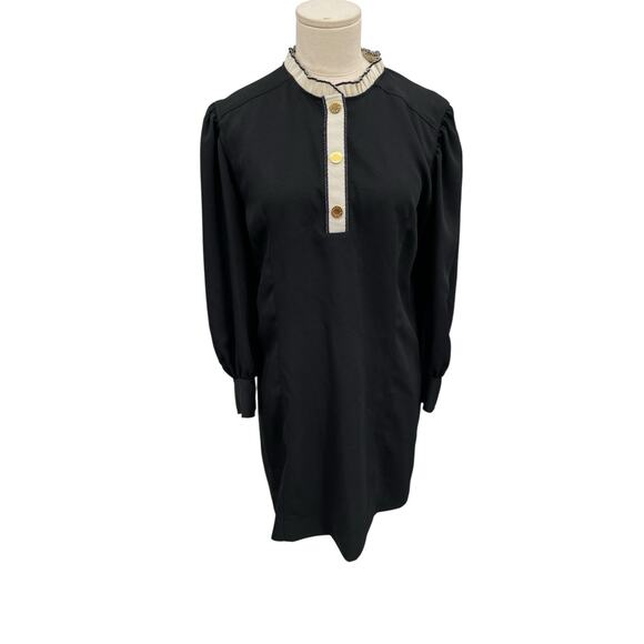 Sandro Paris Noemi Dress Ruffle Collar Mini Black Size 36 US 4 - Picture 1 of 16